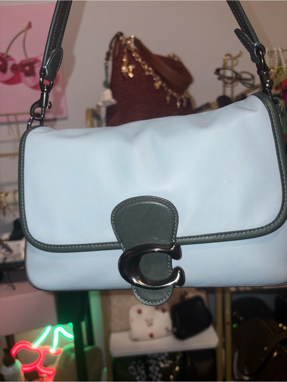 Light Blue and Dark Green Coach Soft Tabby Shoulder Bag